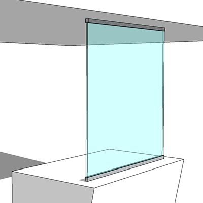 Counter to ceiling glass protection screen with channel