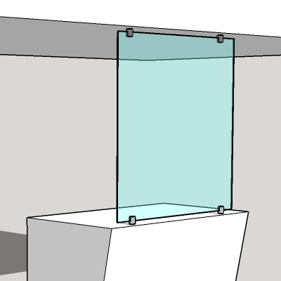 Counter to ceiling glass protection screen with clamps