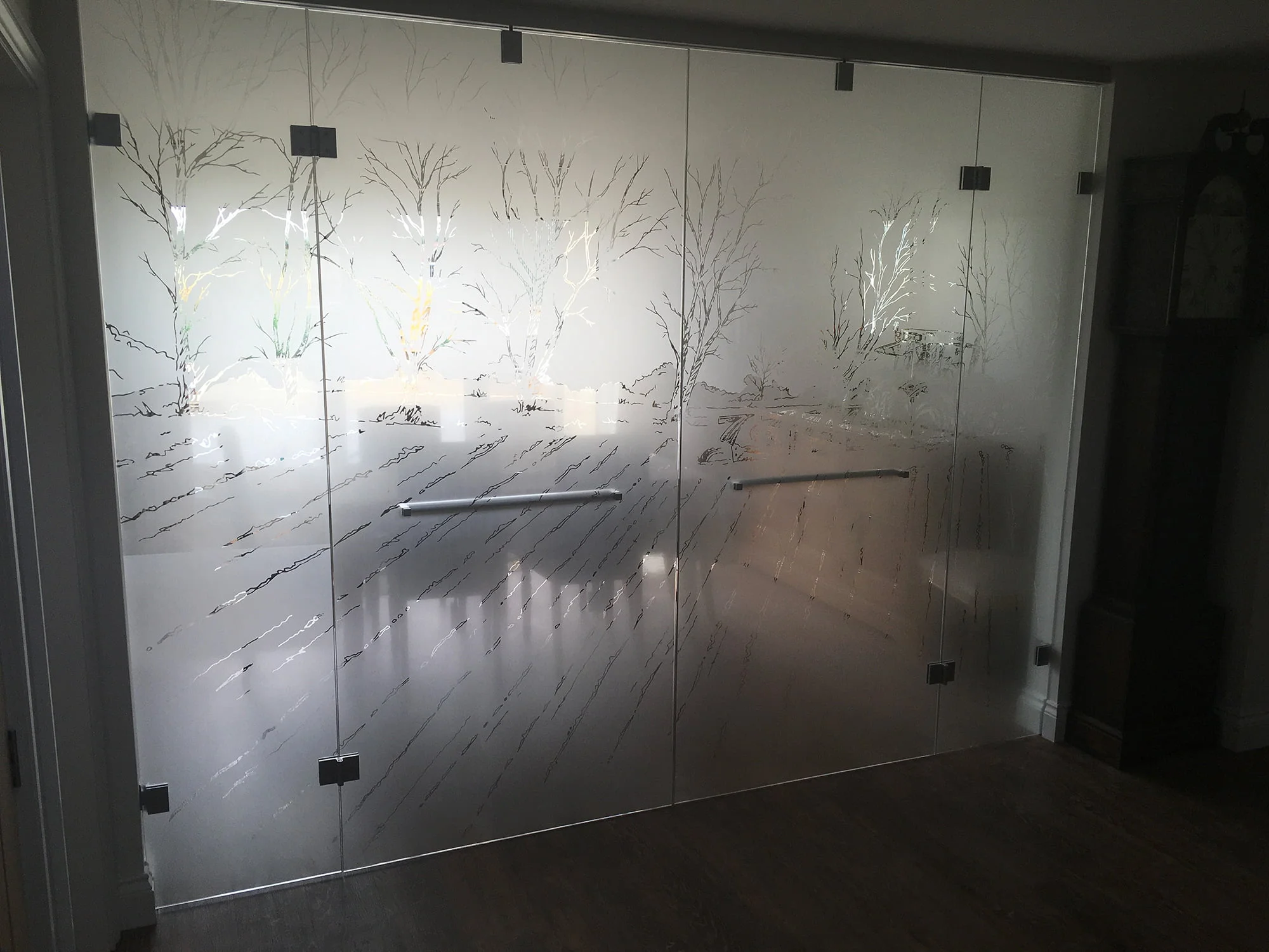 Frosted Glass Door and Pannels w/ Etched Design for Office or Household