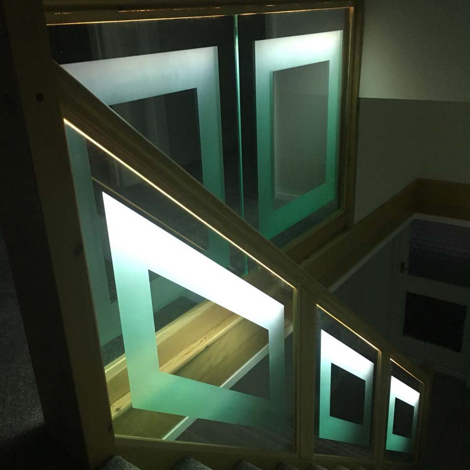 Etched led lit balustrade